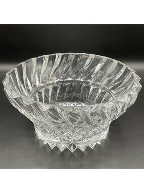 Vintage Heavy Cut Crystal Bowl Starburst Sawtooth Rim Geometric Centerpiece